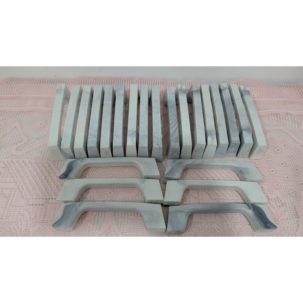 Vintage Faux Marble Drawer Pulls Grey White Plastic 4 Inch Hole Center 23pc Set